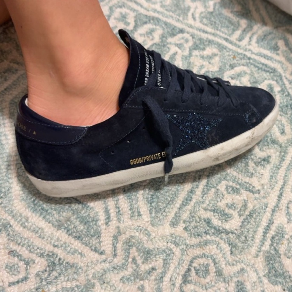 Golden Goose Navy Sneakers with Glitter Star